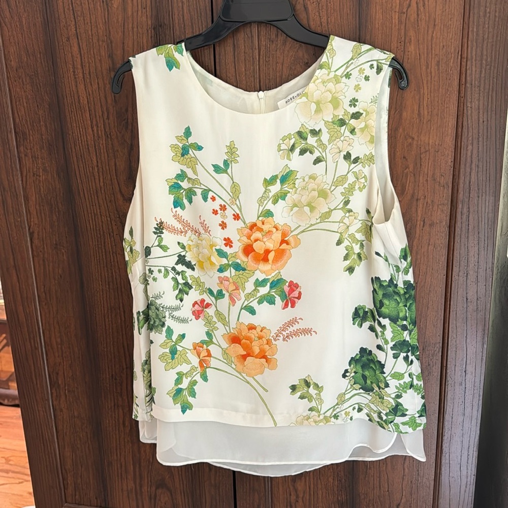 Rose + Olive polyester sleeveless XL tank floral spring summer lined blouse